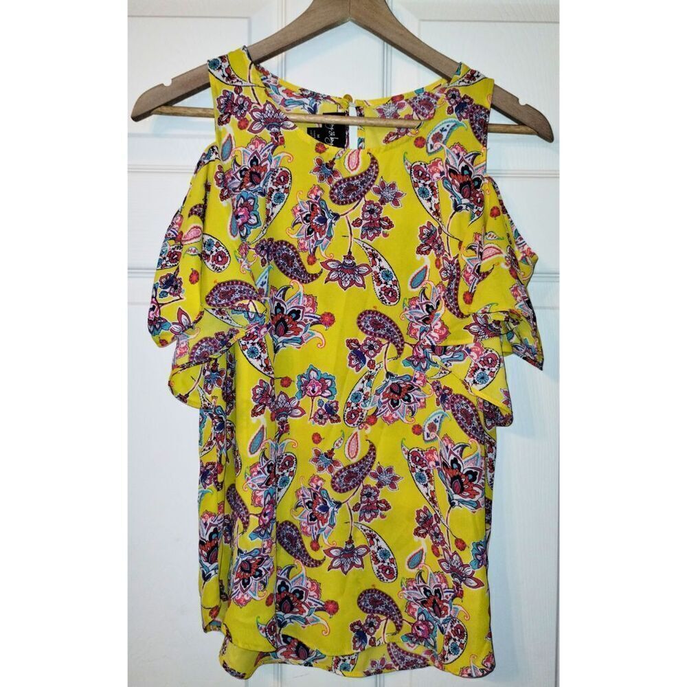 Women's Yellow By & By Cold Shoulder Ruffle Sleeve Blouse (Size M)